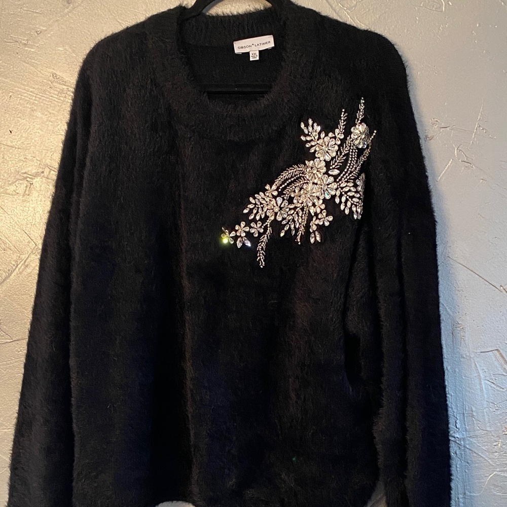 Gibson Latimer Black Sweater with Rhinestone Embellishments